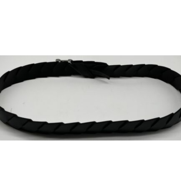 Bottega Veneta Women\'s Adjustable Black Cinture Intreciatto Silver Buckle Belt